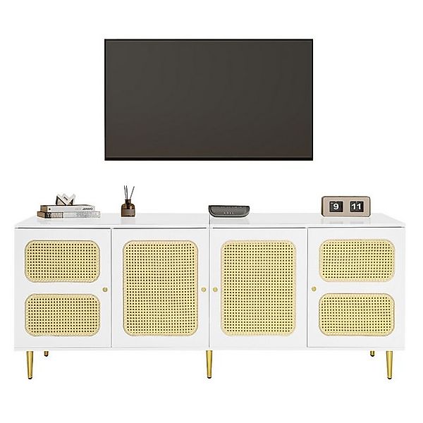 HAUSS SPOLE TV-Schrank 180x40x72cm mit 4 Rattantüren, für bis zu 80 Zoll Fe günstig online kaufen