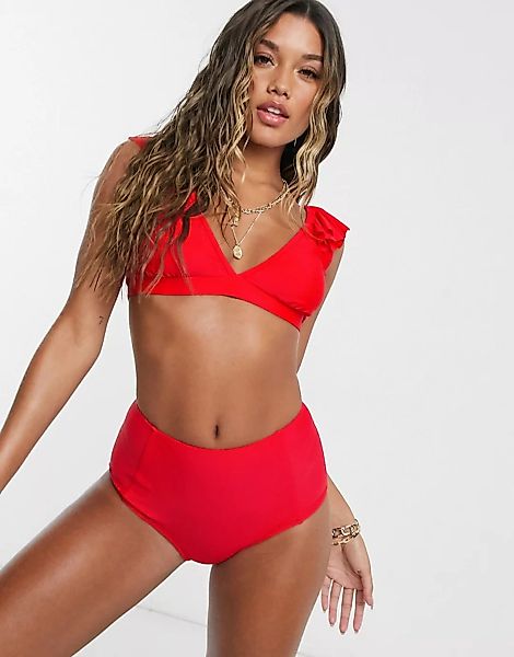 Missguided – Mix & Match – Rote Bikinihose mit hoher Taille günstig online kaufen