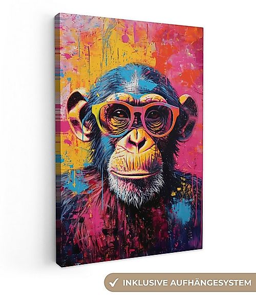 OneMillionCanvasses® Leinwandbild Graffiti - Schimpanse - Affe - Brille - F günstig online kaufen