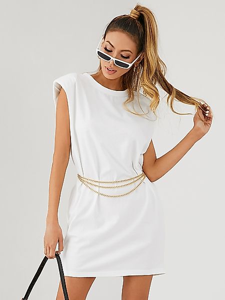 YOINS Rundhalsausschnitt Gepolstertes Schulterdesign Ärmelloser Mini Kleid günstig online kaufen