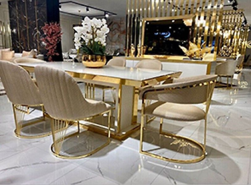 Xlmoebel Esstisch Exklusiver Tisch in Weiß mit Edelstahlgestell Esszimmerti günstig online kaufen