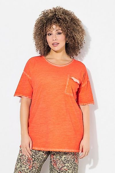 Ulla Popken T-Shirt T-Shirt oversized Rüschen-Brusttasche Halbarm günstig online kaufen