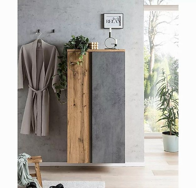 Lomadox Midischrank VASTO-03-CONCRETE Midischrank 65cm Wotan Eiche Nb. mit günstig online kaufen