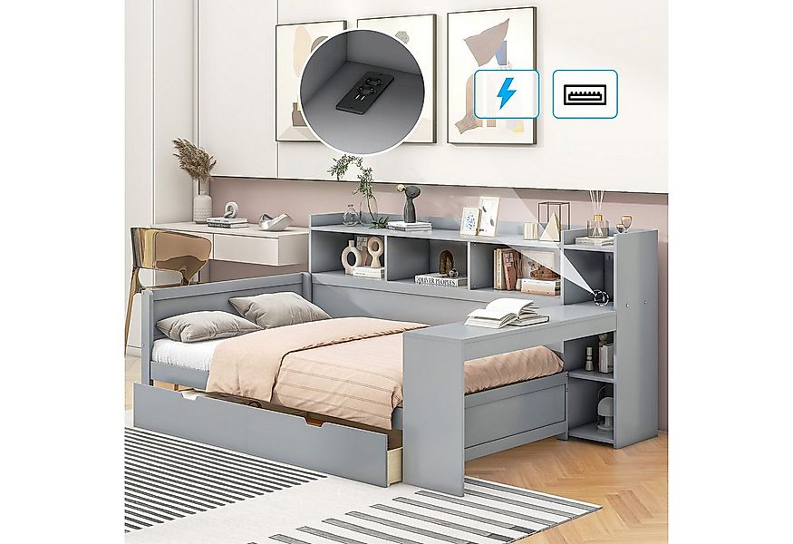 TavilaEcon Stauraumbett mit Steckdose, USB-Anschluss, 2 Schubladen und Schr günstig online kaufen