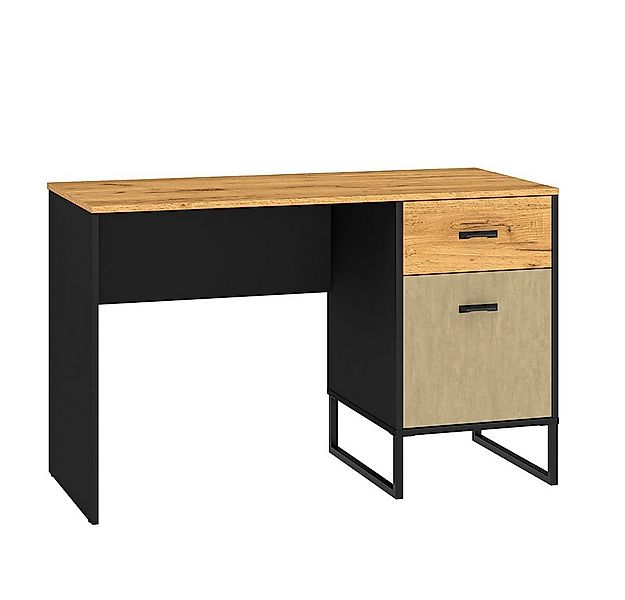 Lomadox Schreibtisch CASPER-131, schwarz, Eiche, sandfarben, ca. 120/75/55c günstig online kaufen