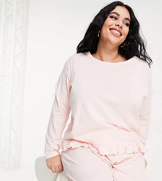 New Look Curve – Pyjama in Rosa mit Rüschendetails günstig online kaufen