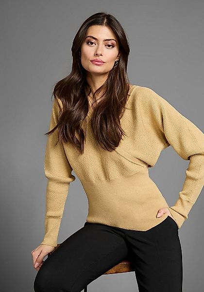 Laura Scott Fledermauspullover mit Glitzereffekt in Wickeloptik günstig online kaufen