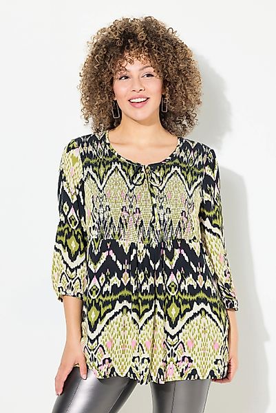 Ulla Popken Druckbluse Smokbluse A-Linie Rundhals günstig online kaufen