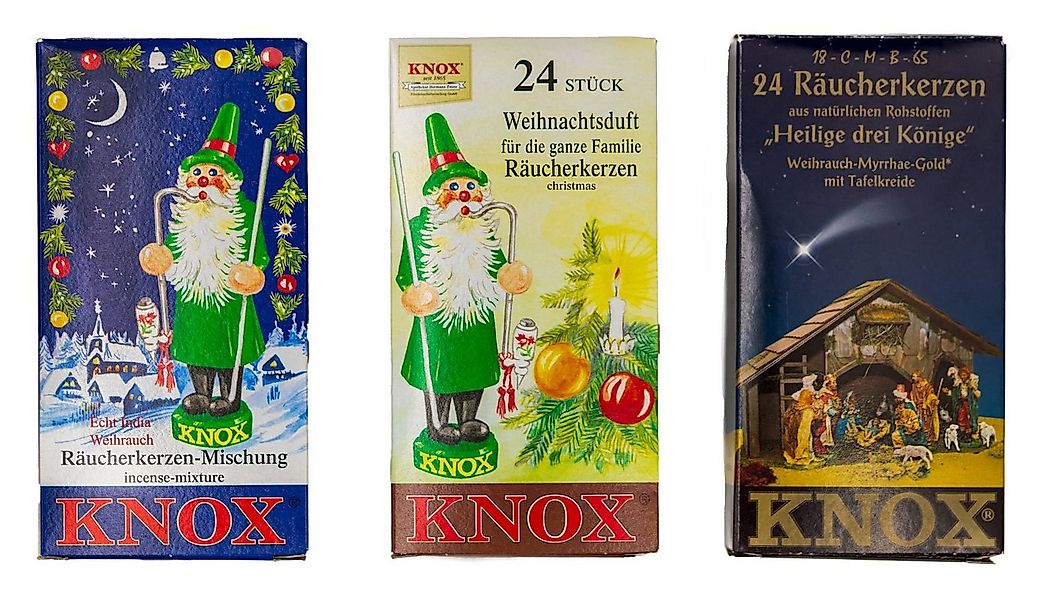 KNOX Duftkerze 3er Weihnacht Set: Tannenduft / Weihrauch-Myrrhe / Weihrauch günstig online kaufen