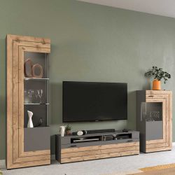 Wohnzimmeranbauwand modern in Wildeichefarben Grau (dreiteilig) günstig online kaufen