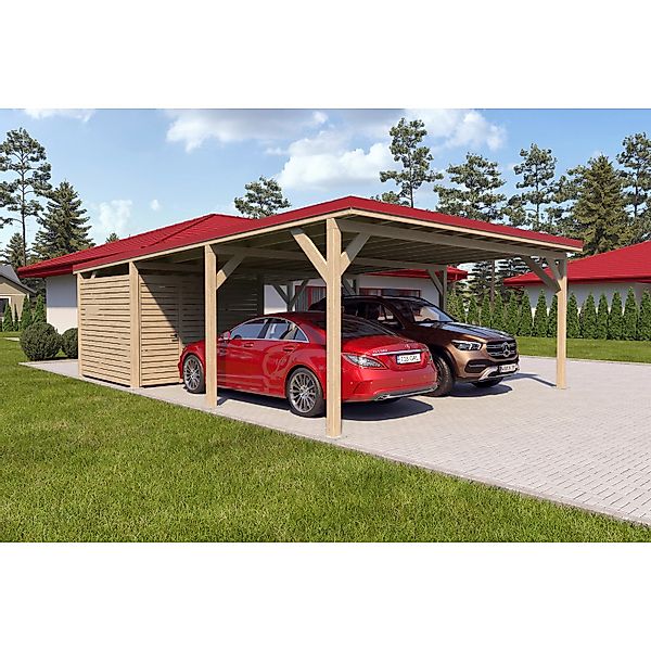 Holzbrüder Carport Ralf 52m² mit kl. Geräteraum Natur-Rot günstig online kaufen