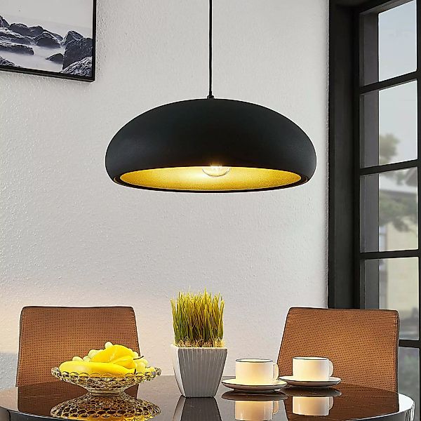 Lindby Pendellampe Gerwina, schwarz/gold, Metall, 40 cm, E27 günstig online kaufen