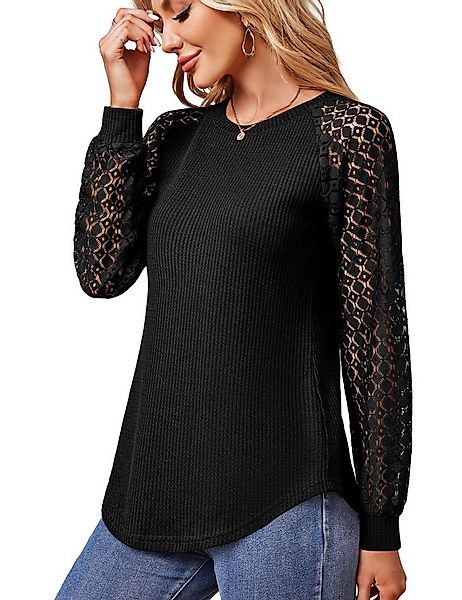 Beluring Spitzenbluse Damen Langarm Bluse mit Spitze, Rundhals, Elegantes T günstig online kaufen