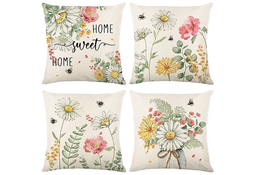 Rosnek Kissenbezug 4 Stück, Leinen, Quadratisch, für Weihnachten Bett Sofa günstig online kaufen