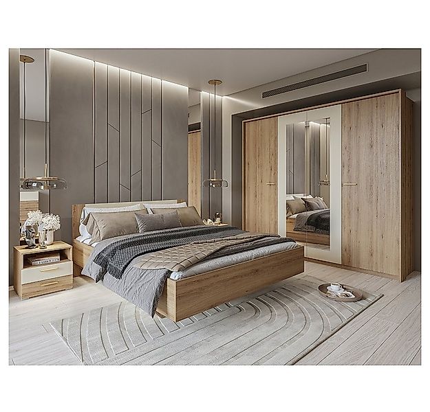 Lomadox Schlafzimmer-Set VARESE-83, (Spar-Set, 4-tlg., Bettgestell Nachtsch günstig online kaufen