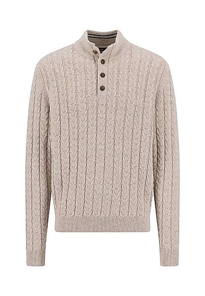 FYNCH-HATTON Troyer Strickpullover mit Zopfmuster und Knopfleiste, Woll-Ant günstig online kaufen
