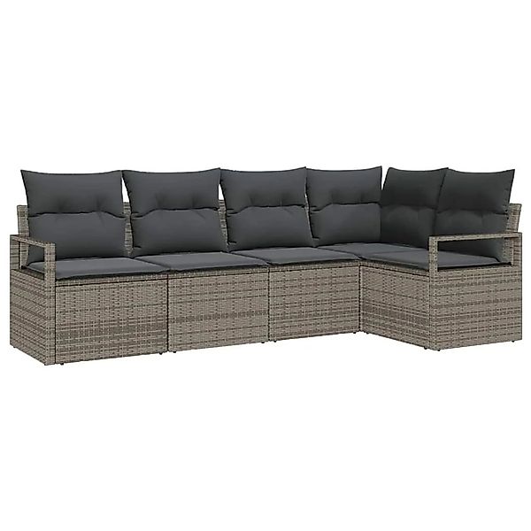 vidaXL Gartensofa-Set mit Kissen mit Speicher 5 Stk Grau Poly-Rattan 335504 günstig online kaufen