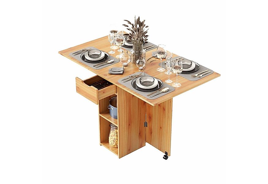 KOMFOTTEU Esstisch, Klapptisch Küchentisch mit Rollen, 1 Schublade & 2 Abla günstig online kaufen