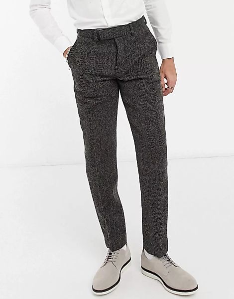 ASOS DESIGN – Anzughose mit Fischgrätmuster aus Harris-Tweed in Braun, 100% günstig online kaufen