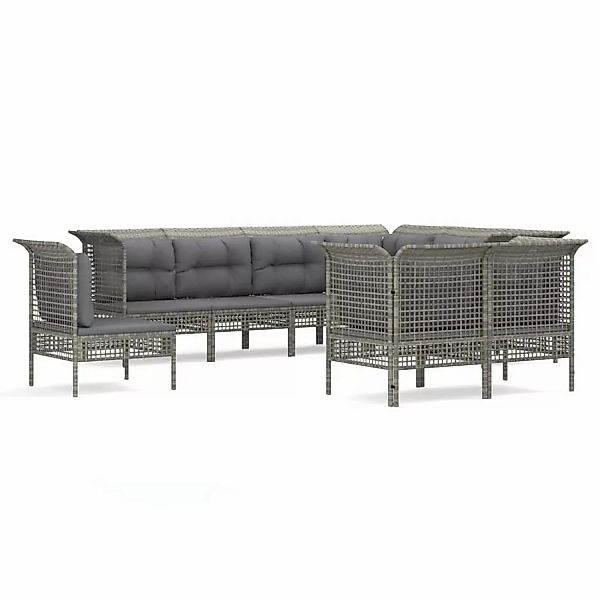 Vidaxl 9-tlg. Garten-lounge-set Mit Kissen Grau Poly Rattan günstig online kaufen