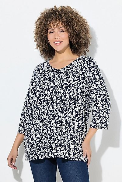 Ulla Popken T-Shirt T-Shirt A-Linie V-Ausschnitt Zierfalten 3/4-Arm günstig online kaufen