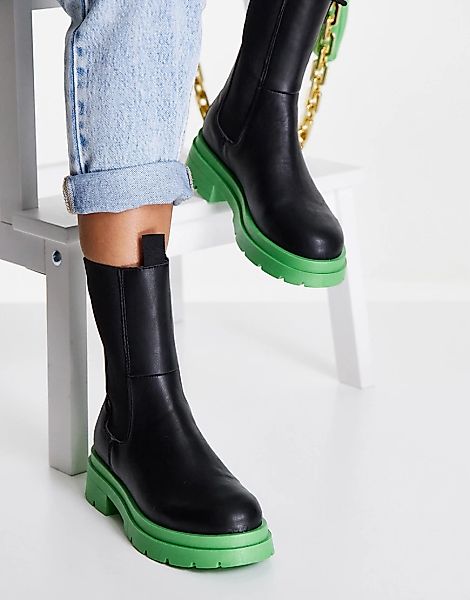 Topshop – Kylie – Chelsea-Stiefel in Grün und Pfirsich mit dicker Sohle-Bun günstig online kaufen