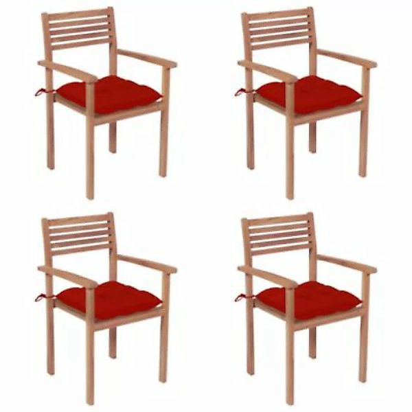 vidaXL Gartenstühle 4 Stk. mit Roten Kissen Massivholz Teak Gartenstuhl rot günstig online kaufen