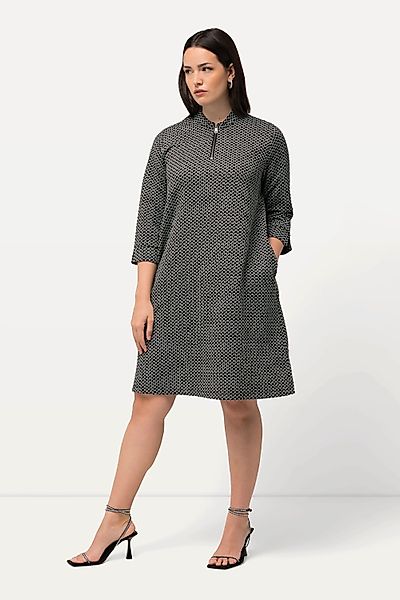 Ulla Popken Midikleid Jacquard-Kleid Stehkragen Reißverschluss günstig online kaufen