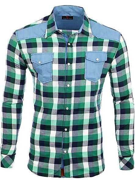 Reslad Langarmhemd Reslad Herren Hemd Karo Material-Mix Jeans RS-7202 karie günstig online kaufen