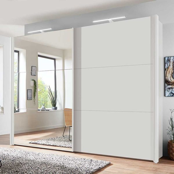 Schwebetürenkleiderschrank in Weiß Spiegeltür günstig online kaufen