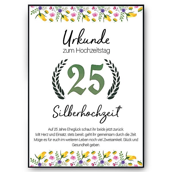 Tigerlino Poster 25. Hochzeitstag Geschenk Urkunde günstig online kaufen