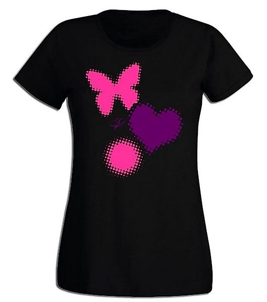 G-graphics T-Shirt Damen T-Shirt - Schmetterling, Herz & Kreis Pink-Purple- günstig online kaufen