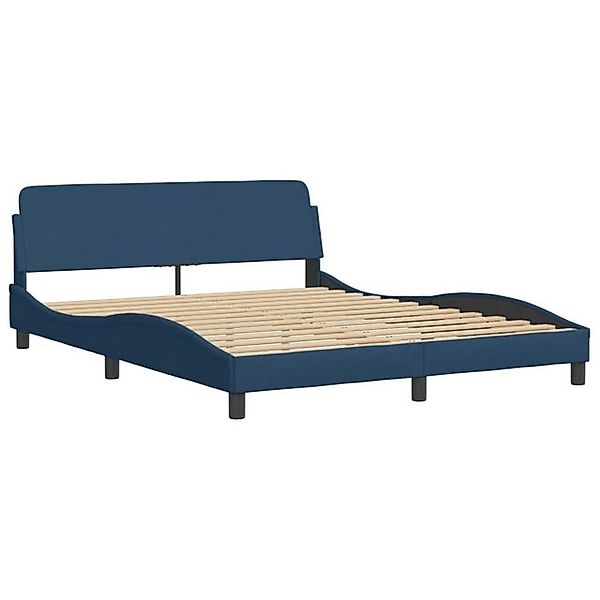 furnicato Bettgestell mit Kopfteil "Dover" Blau 160x200 cm Stoff (1-tlg) günstig online kaufen