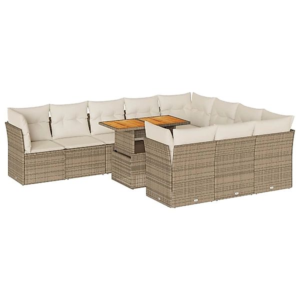 vidaXL 11-Tlg Garten-Sofagarnitur mit Kissen Beige Poly Rattan 3326977 günstig online kaufen