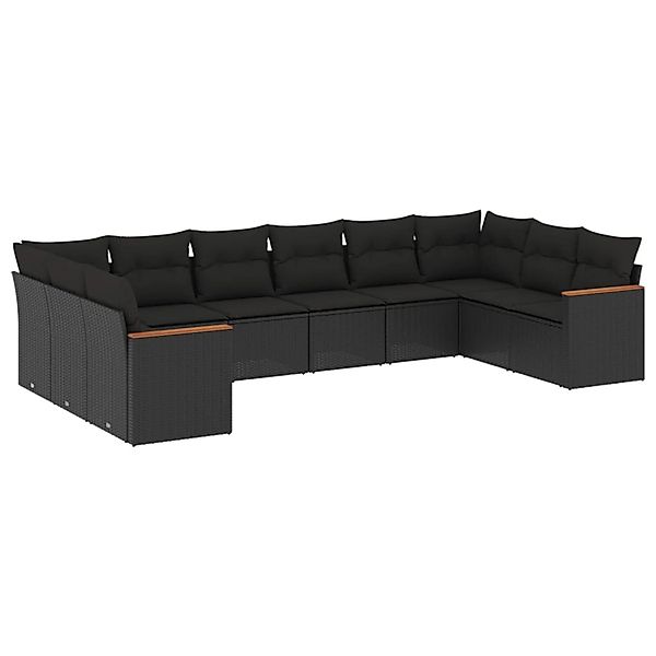 vidaXL 10-Tlg Garten-Sofagarnitur mit Kissen Schwarz Poly Rattan 3258723 günstig online kaufen