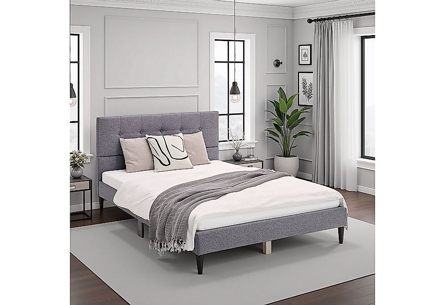 Homestyle4u Polsterbett 120x200 Doppelbett Bettgestell mit Kopfteil gestepp günstig online kaufen