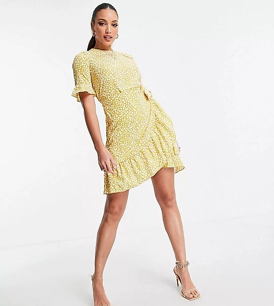 Vero Moda Tall – Gelb gepunktetes Minikleid mit Volants günstig online kaufen