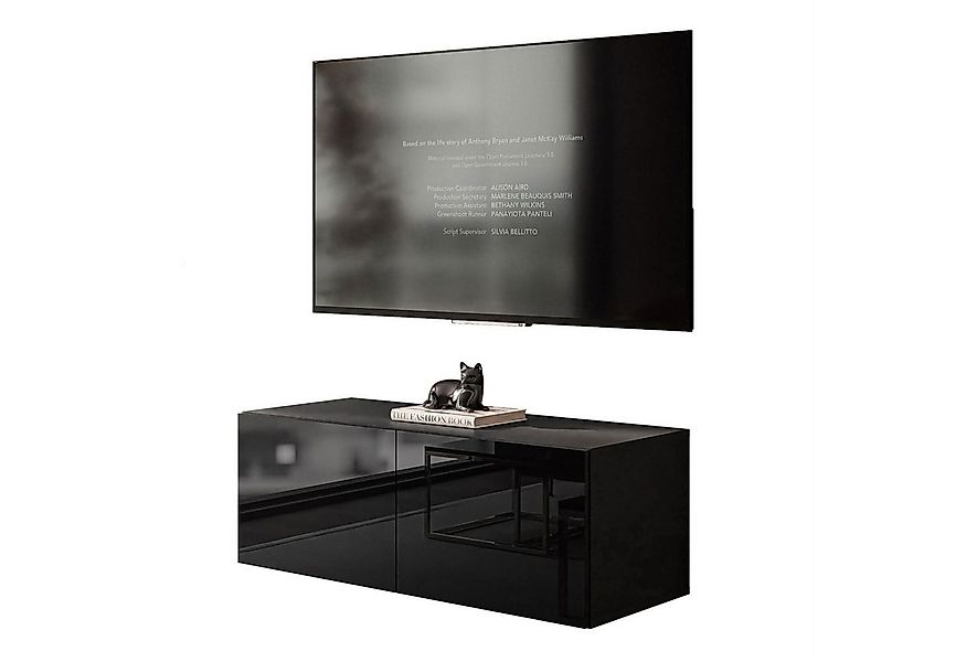 Lookway Lowboard COLGANTE 100 cm TV-Schrank in Schwarz-Hochglanz mit LED Be günstig online kaufen