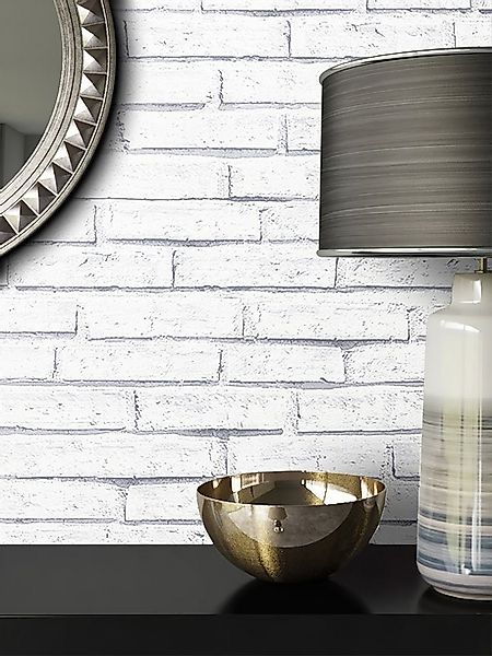 Newroom Papiertapete weiß Tapete Ziegelstein Mauer,Stein, Steintapete Weiß günstig online kaufen