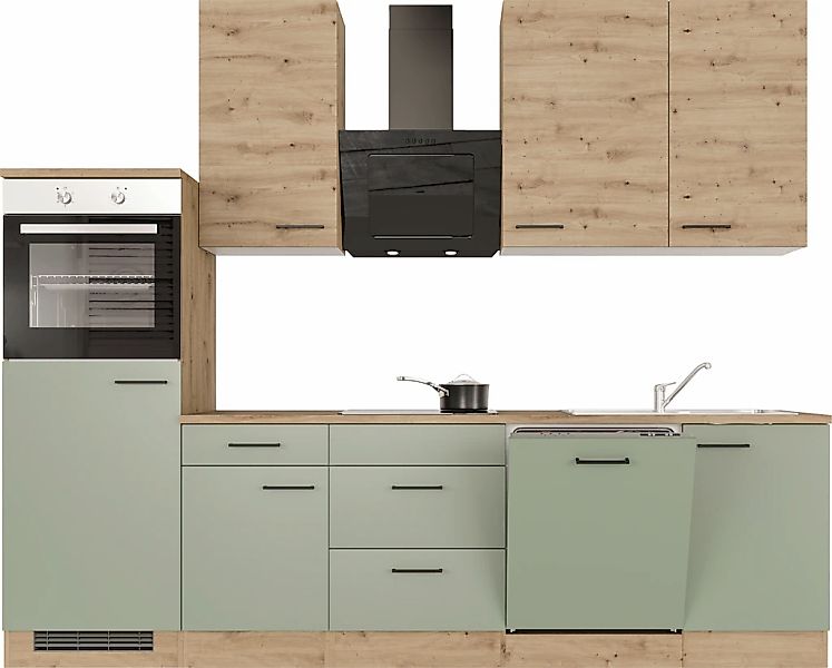 Flex-Well Exclusiv Küchenzeile Cara 280 cm Schilfgrün matt - Artisan Eiche günstig online kaufen