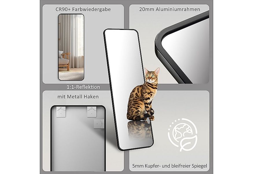 Boromal Ganzkörperspiegel Schwarz Standspiegel mit Rahmen 180x80 160x40 140 günstig online kaufen