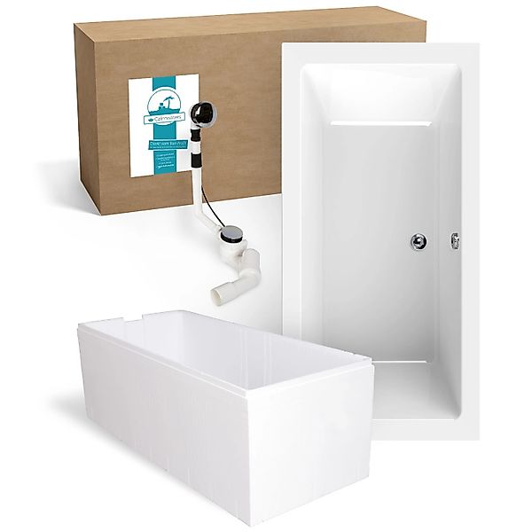 Calmwaters Badewanne Modern Square 2, (3-tlg), Weiß, 190 x 90 cm, Acryl, Wa günstig online kaufen