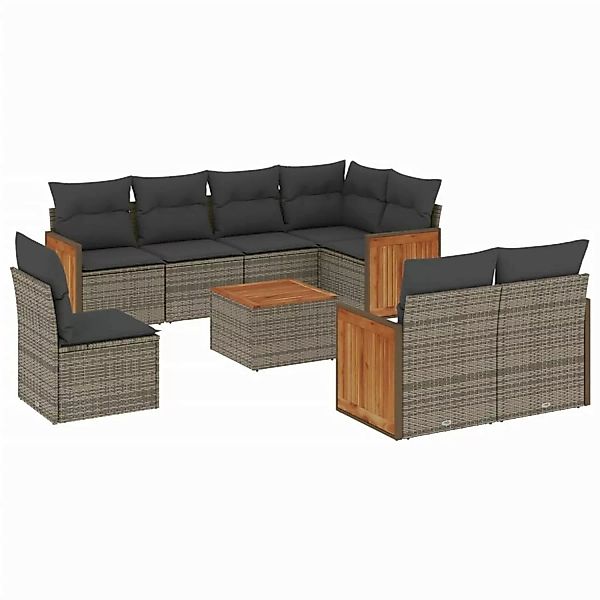 vidaXL 9-tlg Garten-Sofagarnitur mit Kissen Grau Poly Rattan Modell 61 günstig online kaufen