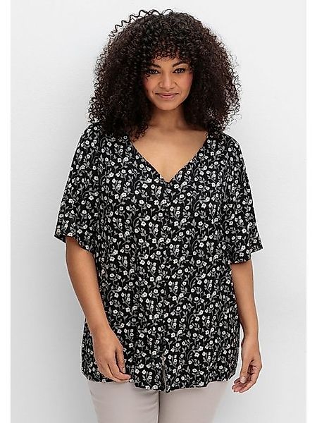 Sheego T-Shirt Große Größen mit Blümchenprint und Knopfleiste günstig online kaufen