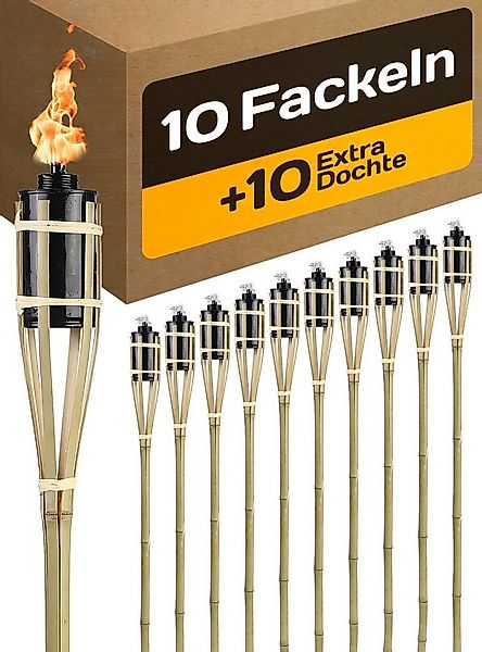 Praknu Gartenfackel 10er - Set aus Bambus 90 cm - lange Brenndauer - Naturf günstig online kaufen