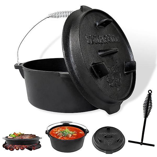 CCLIFE Dutch Oven Set 5,7L Gusseisen Grilltopf mit Feuertopf Ohne Beine günstig online kaufen