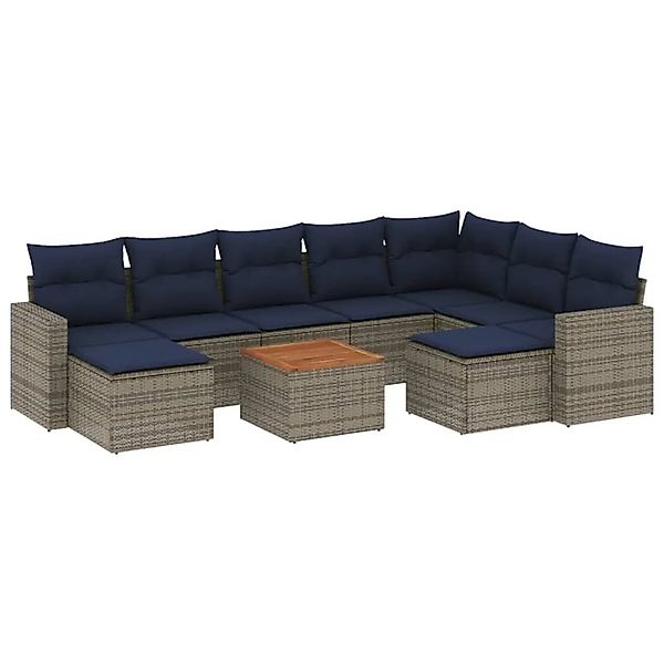 vidaXL 10-Tlg Gartensofa-Set mit Kissen Grau Polyrattan 3256740 günstig online kaufen