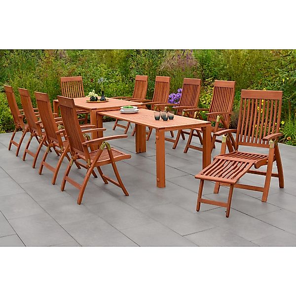 Merxx Comodoro Set 11-tlg 10 Klappsessel Auszieh-Gartentisch 185 (370)x90 ( günstig online kaufen