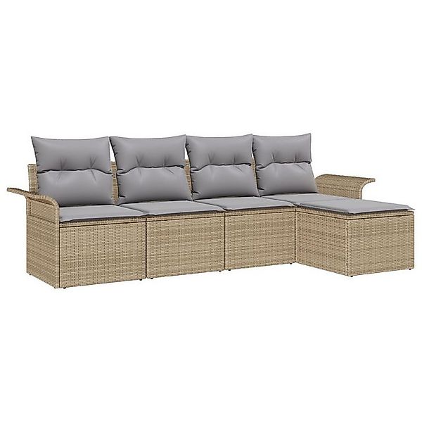 vidaXL Loungesofa 5-tlg. Garten-Sofagarnitur mit Kissen Beige Poly Rattan, günstig online kaufen