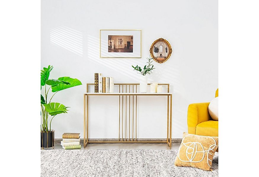 COSTWAY Konsolentisch, schmal Marmor, Metallgestell, gold, Flurtisch 120cm günstig online kaufen